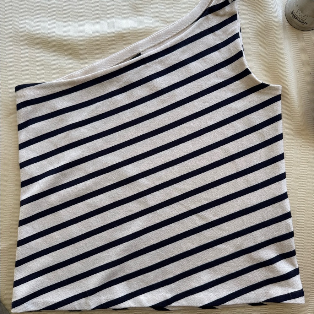 Ralph Lauren Navy and White Striped One shoulder tank